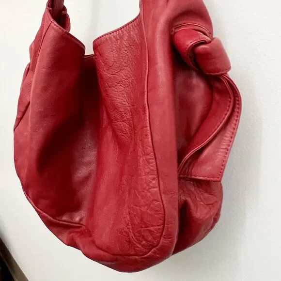 J.Jill Leather Hobo Slouch Tie Knot Large Red Handbag - Picture 9 of 16